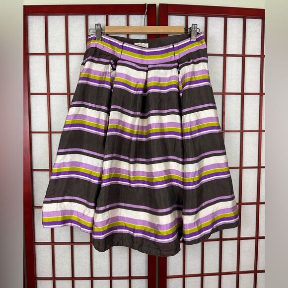 kate spade Dresses & Skirts - Kate Spade Skirt the Rules Purple Brown Cream Striped Silk A Line Skirt